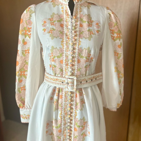 Beulah Designer “Leila” Tuckerneck White Floral Long Sleeve Sundress NWT size L - Picture 1 of 10